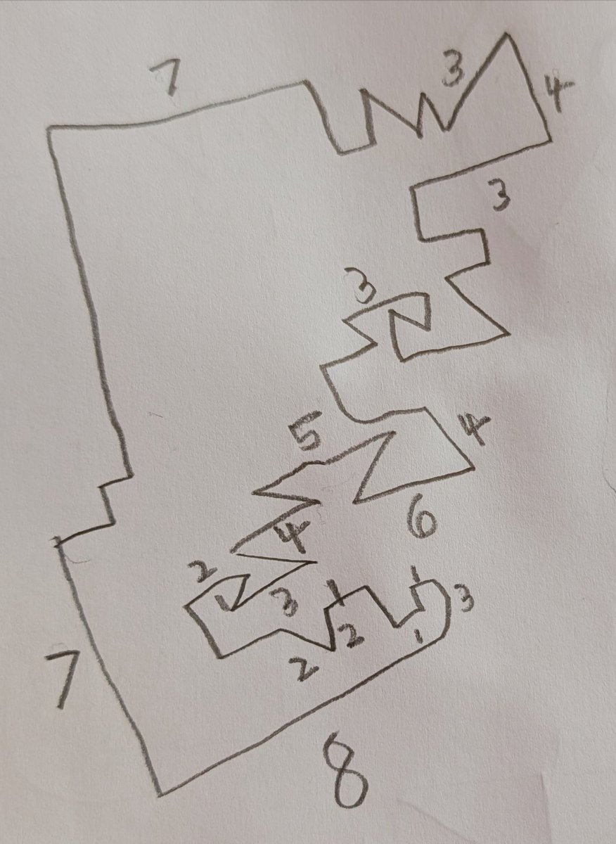The polygon he drew on paper, with side lengths labeled
