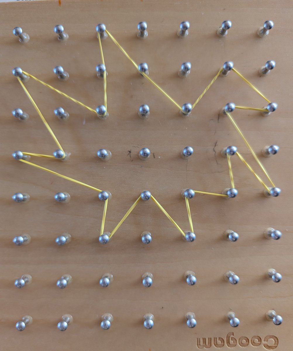 The same polygon built with a yellow elastic band on the geoboard